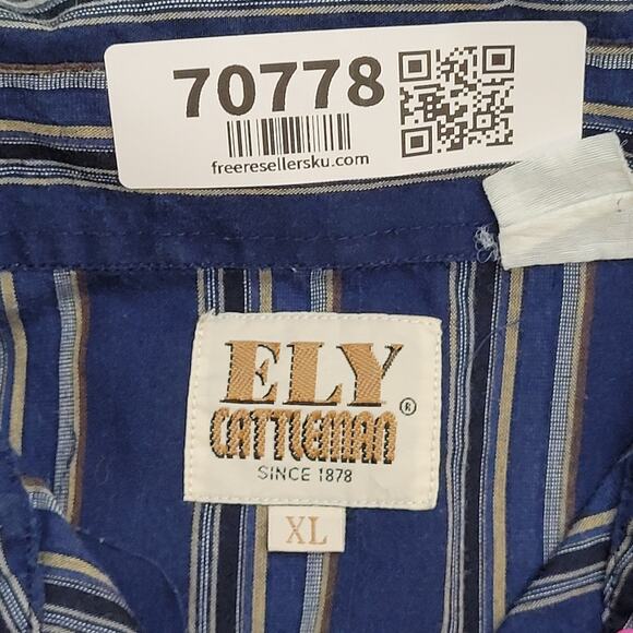 Vintage 90s Ely-Cattleman Pearl Snap Shirt XL 24x31 Western Stripes - Picture 8 of 11